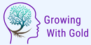 Growing with Gold mindfulness coaching logo: right-facing outline of a head with a tree inside representing the brain.